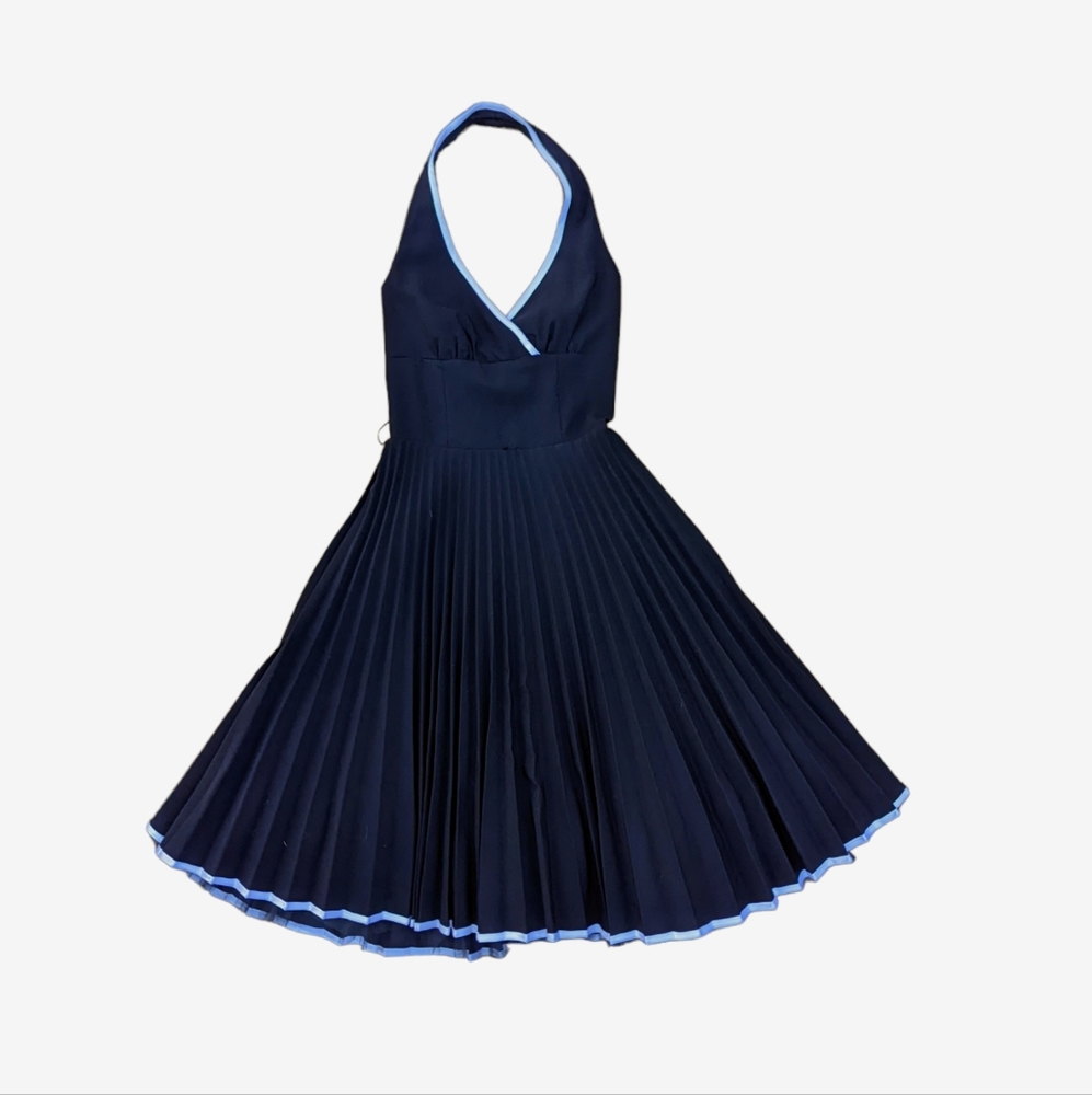 ❤️SALE❤️ NEW Black Swing Halter Top Midi Dress Sleeveless Aline Pleated Skirt SM